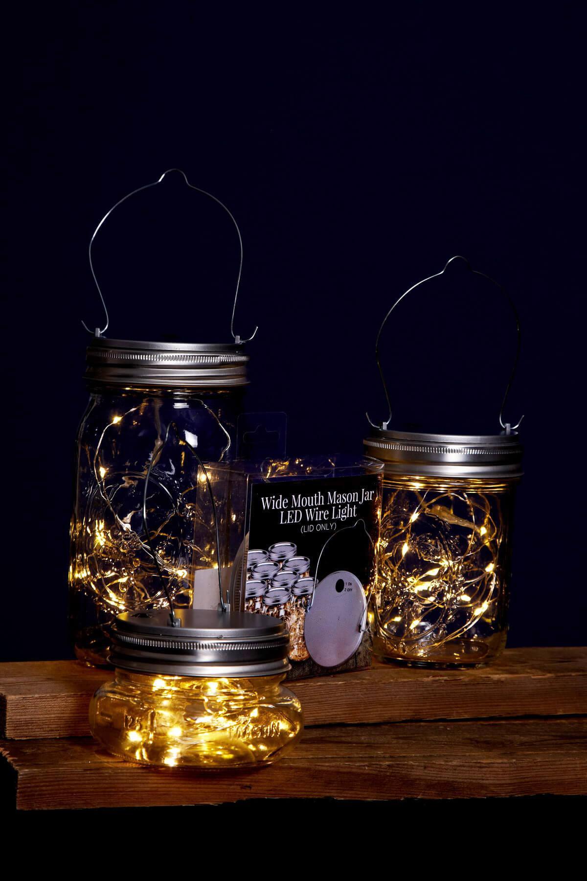 Mason Jar Lights  Fairy Lights Battery Op. Warm White (fits a Wide Mouth Mason Jar)