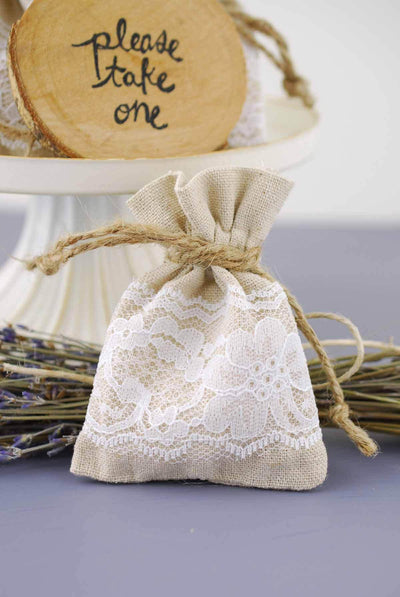 12 linen lace 3x4 favor bags - thumbnail number 2