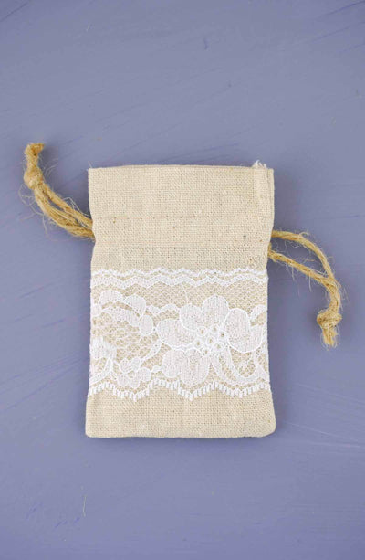 Linen and Lace Detail Favor Bags 3x4 (Set of 12)