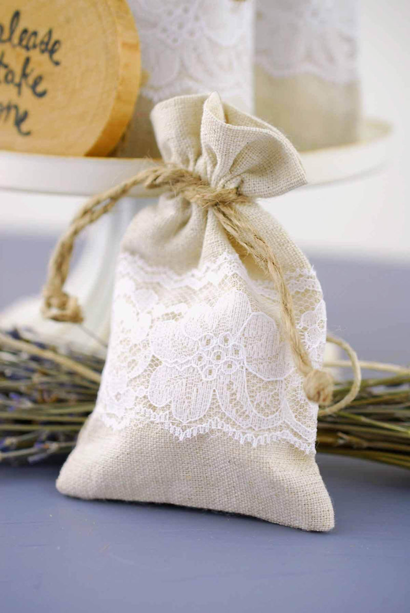 Soft Linen & Lace 3x5 Favor Bags (Set of 12) - Quick Candles