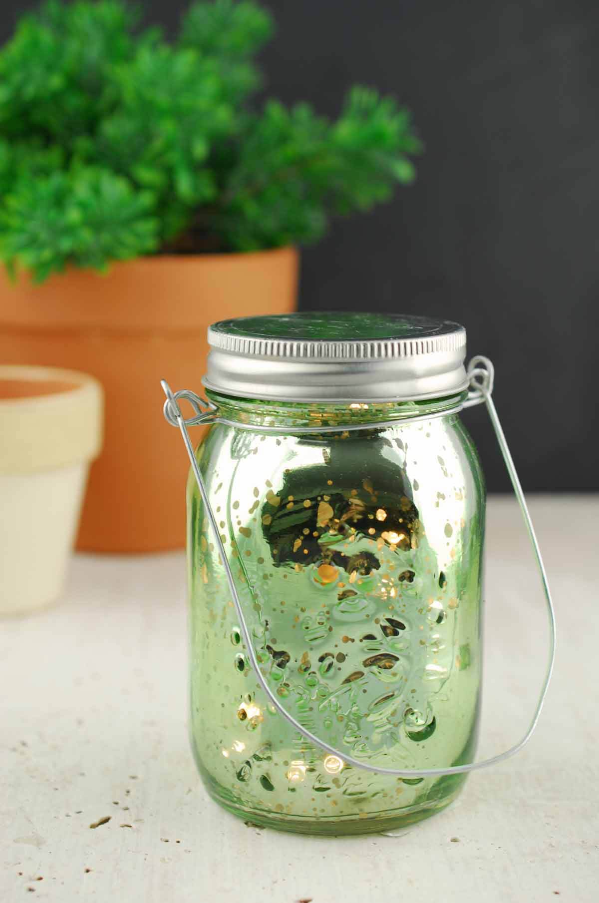 Agent Åbent flyde Green Mercury Glass Mason Jar 5.25" with LED Lights (Battery-Operated) -  Quick Candles