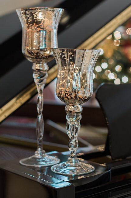 3 mercury glass pedestal candle holders 16 14 12