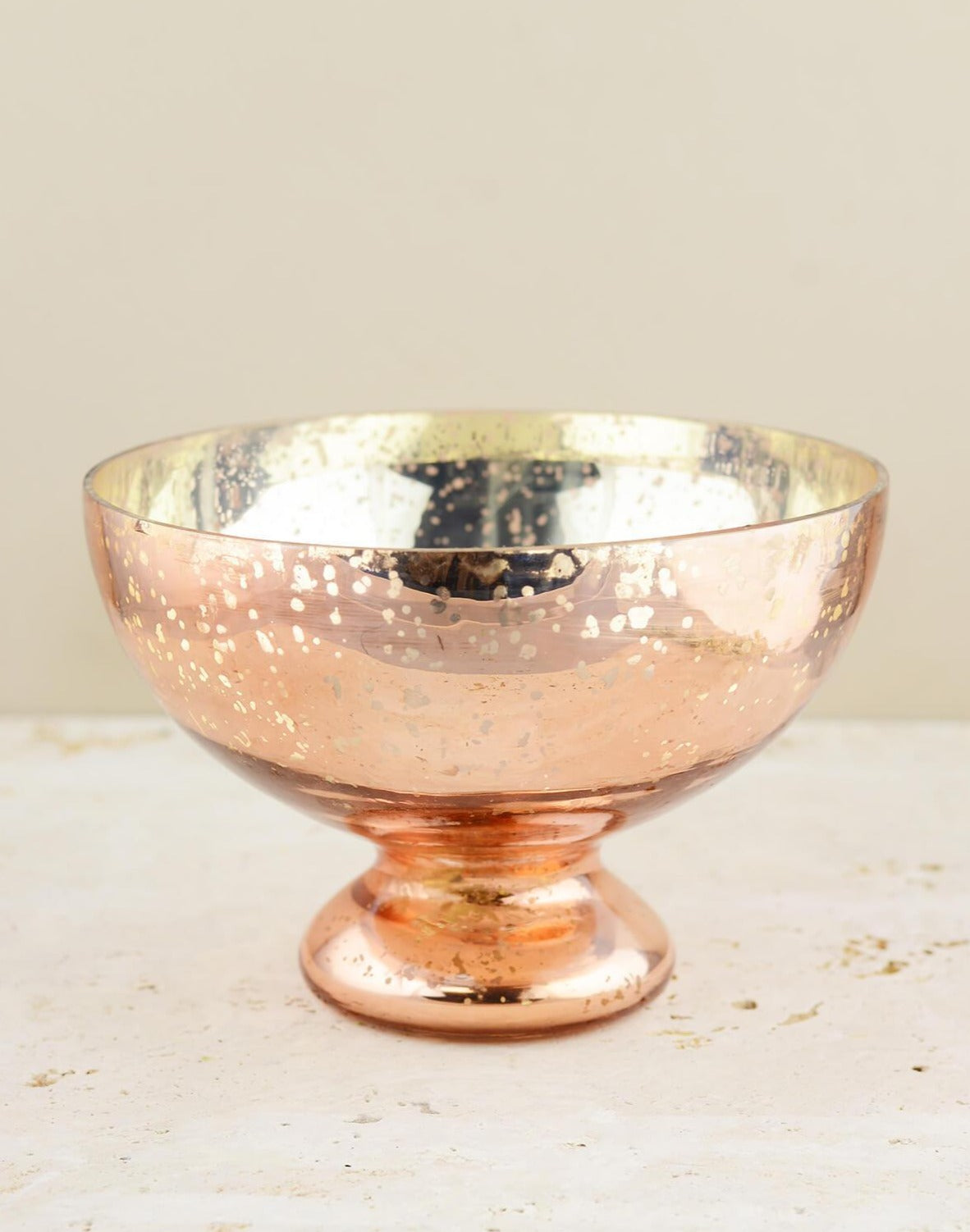 Mercury Glass Compote Bowl Blush Rose Gold 7x5in