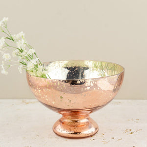 Mercury Glass Compote Bowl Blush Rose Gold 7x5in