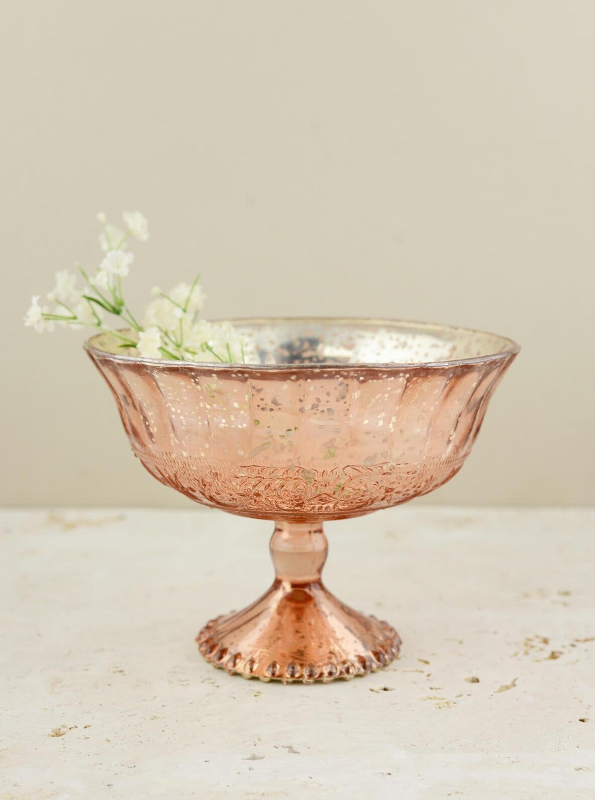 Mercury Glass Compote Rose Gold 7x5.5in