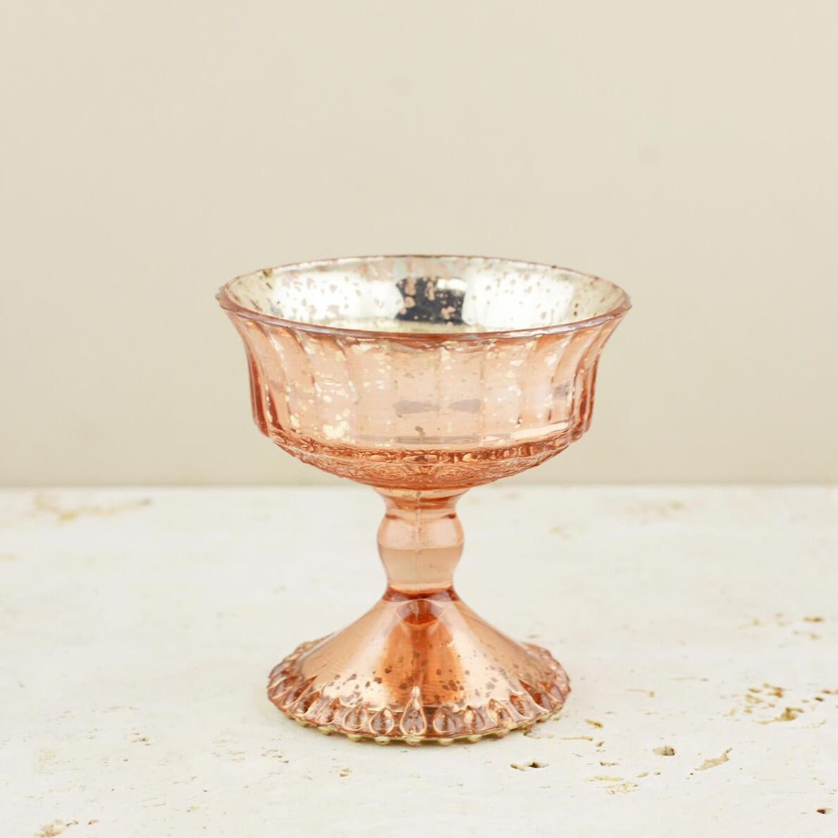 mercury glass compote rose gold 4 5in