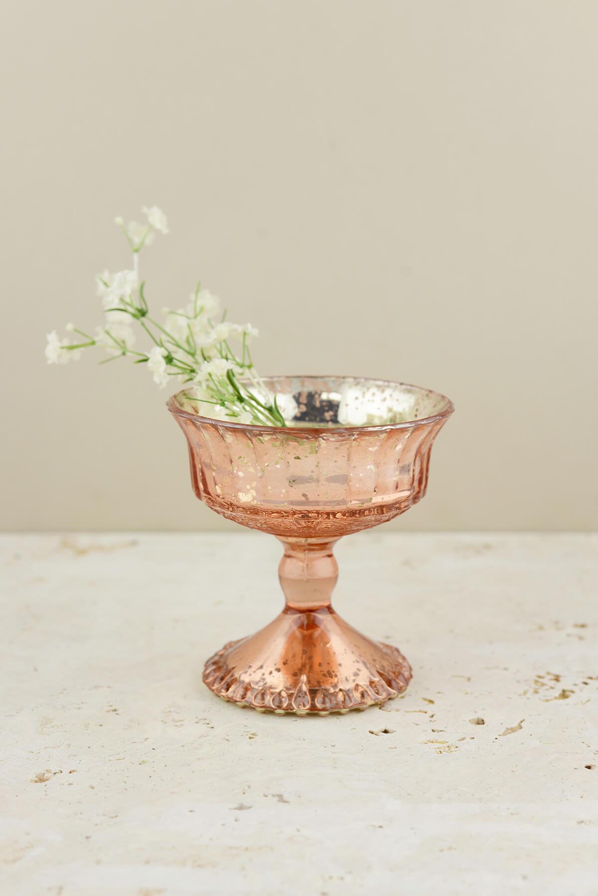 mercury glass compote rose gold 4 5in