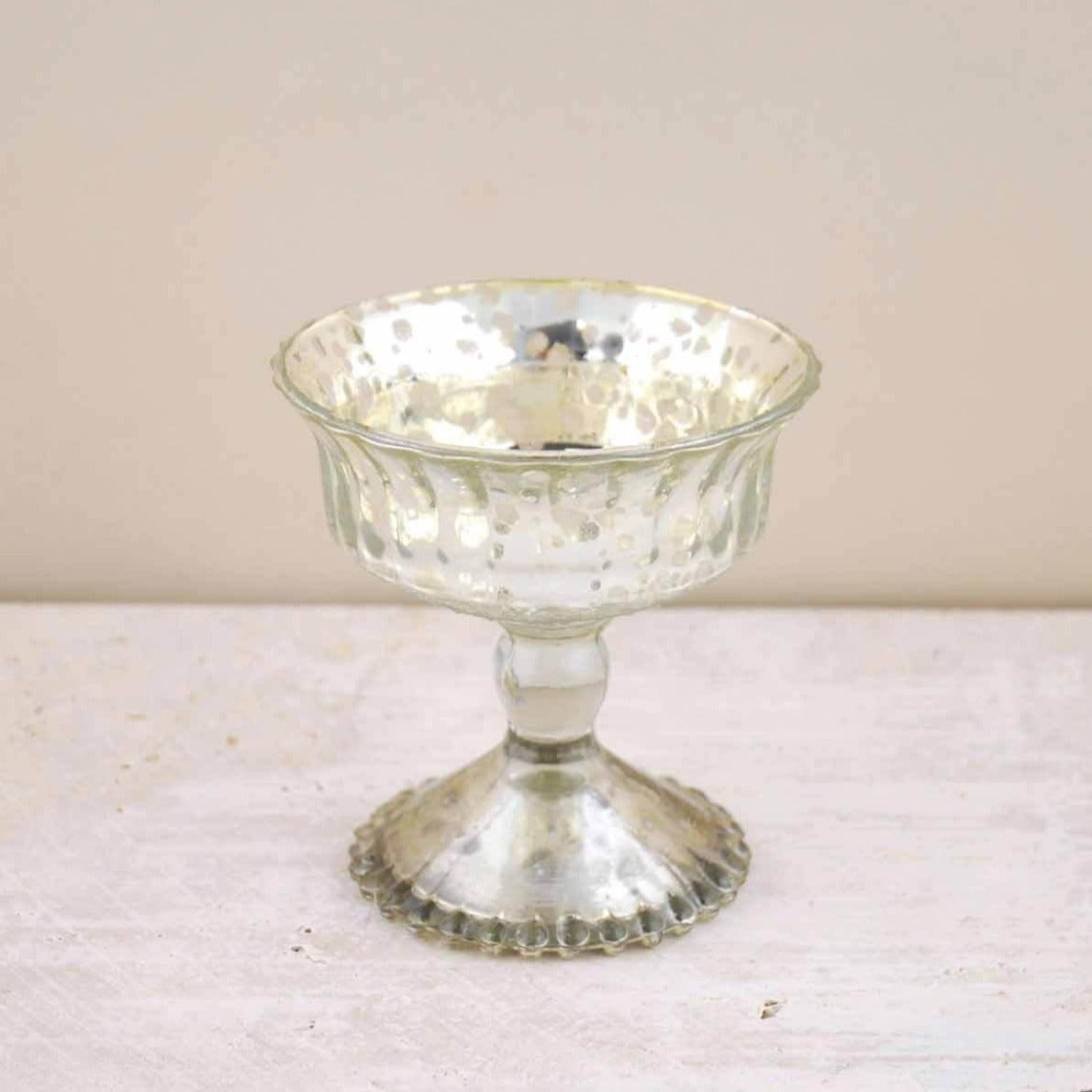 silver mercury glass compote 4 75in