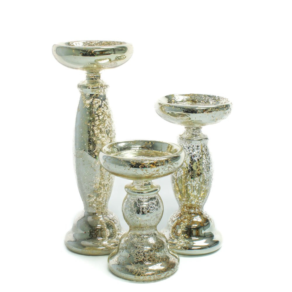 Eastland Unique Mercury Glass Pillar Candle Holder Set of 3