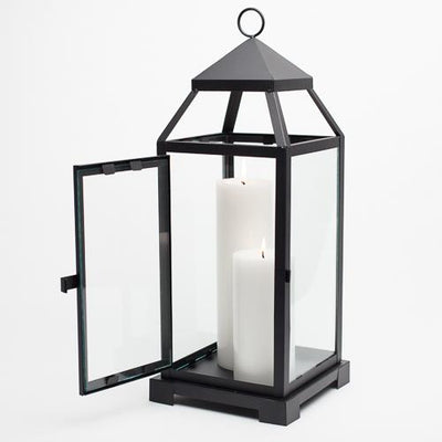 Richland Black Contemporary Metal Lantern with Clear Glasses - Large - thumbnail number 5