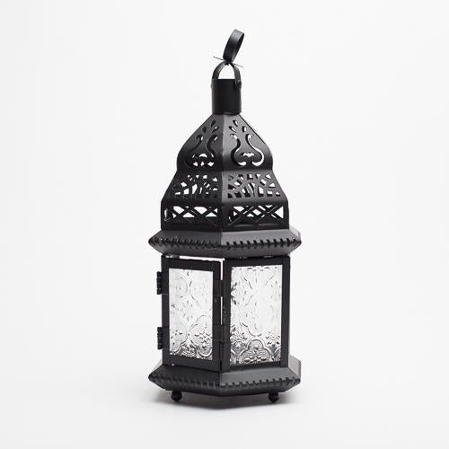 richland hanging moroccan metal lantern with clear embossed glass