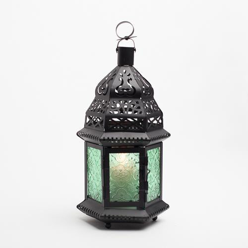 richland hanging moroccan metal lantern with green embossed glass