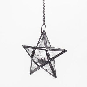 richland hanging star metal tealight lantern with clear embossed glass