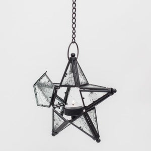 richland hanging star metal tealight lantern with clear embossed glass