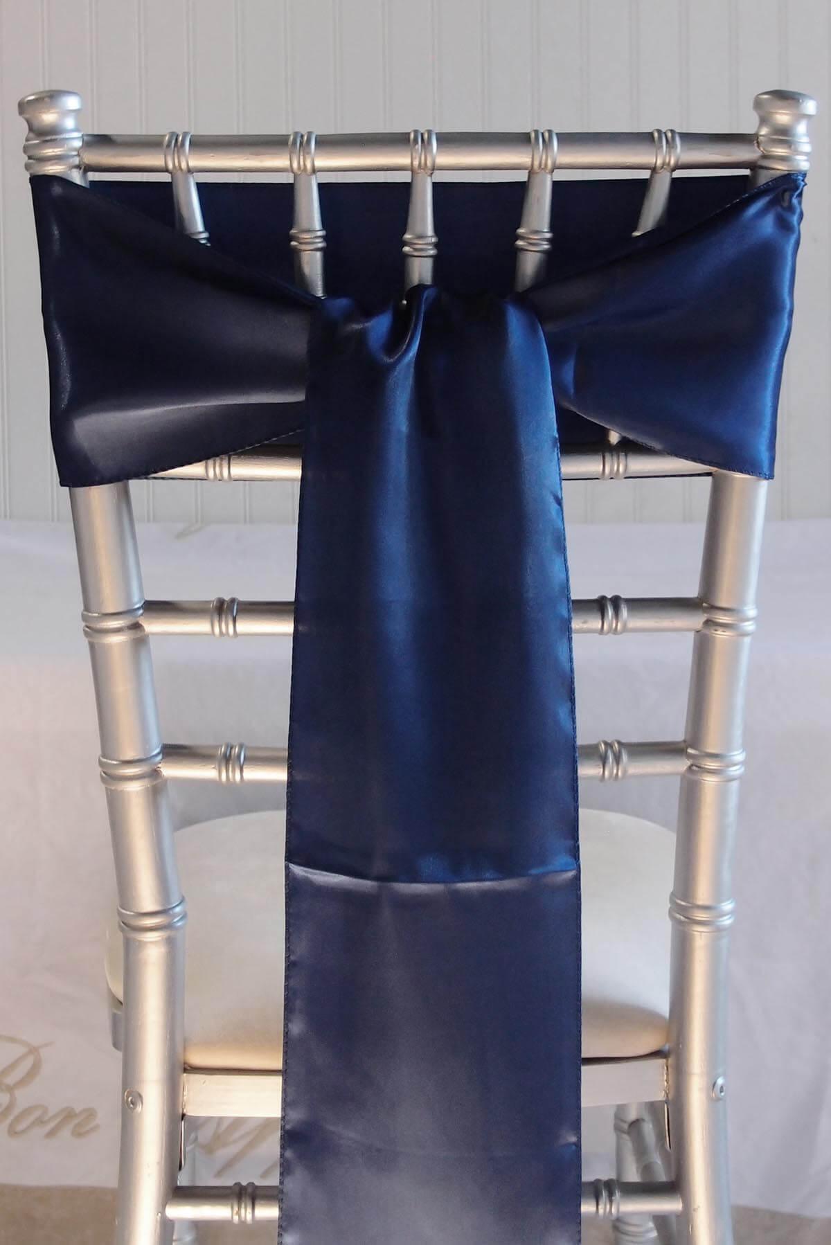 Navy Blue Satin Chair Sash 6x106 Set of 10 - Quick Candles