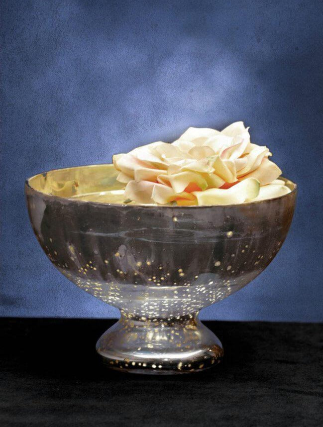 bowl glass pedestal silver mercury 7 25in
