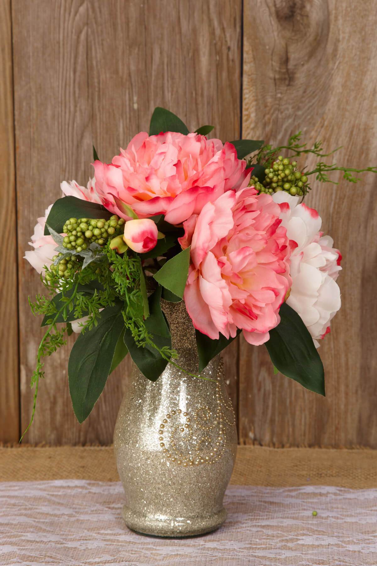 Peony Bouquet Pink and Cream 11in
