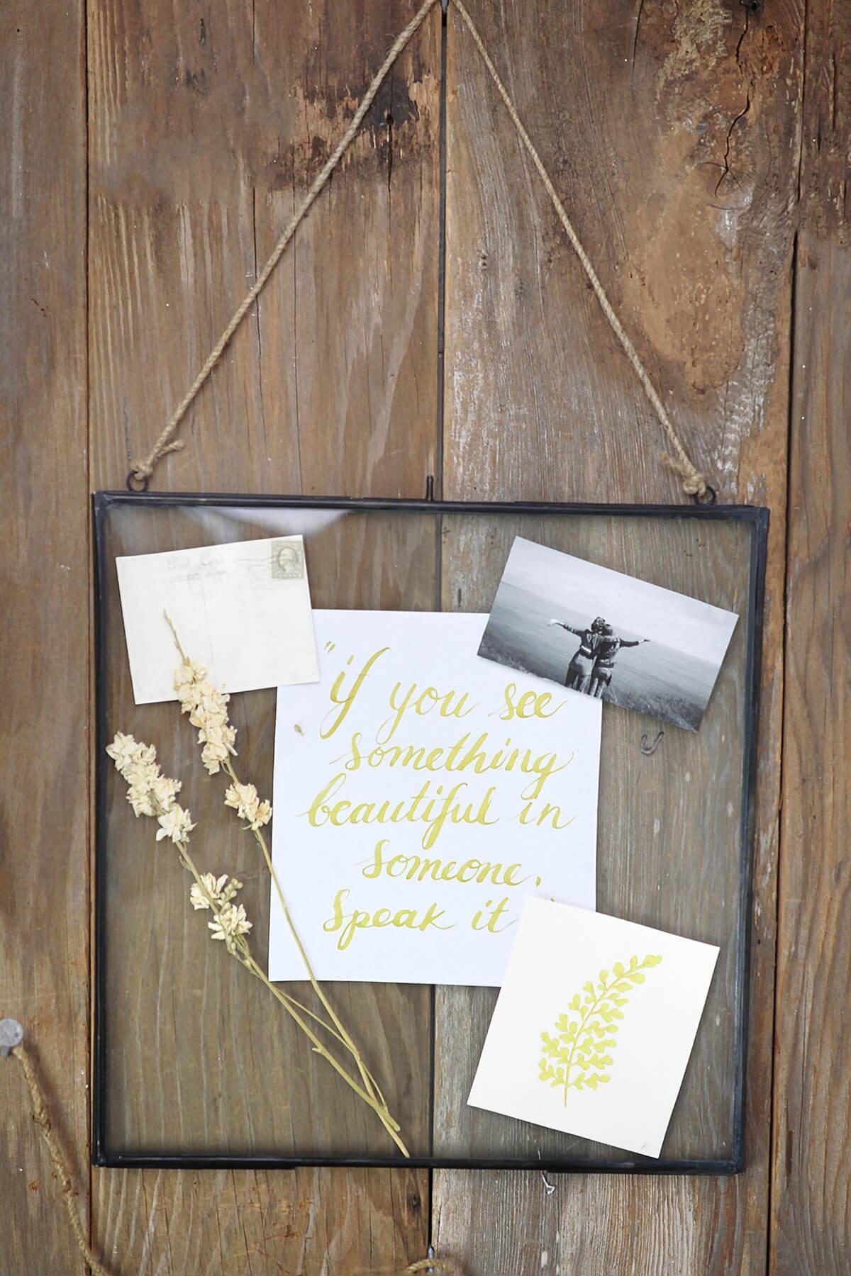 hanging metal double glass frame 14 x 14 75