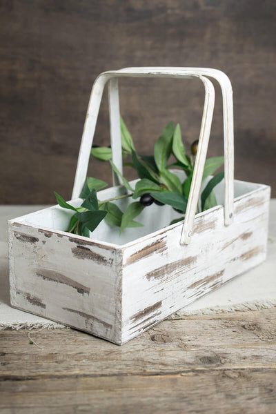 Whitewashed Wood Planter Box Basket with Handles 6x12