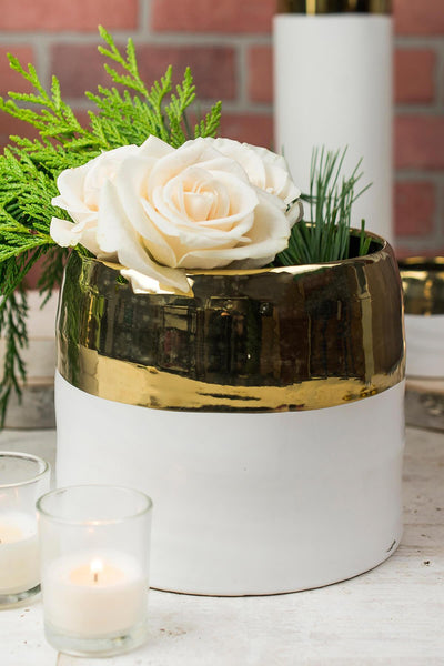 white and gold ceramic claire vase pot 7 5 x 6 25 - thumbnail number 3
