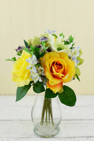Rose & Gerbera Daisy Bouquet Yellow & Orange 12in