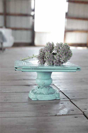 turquoise turn of the century decorative metal pedestal 10 3 4 square
