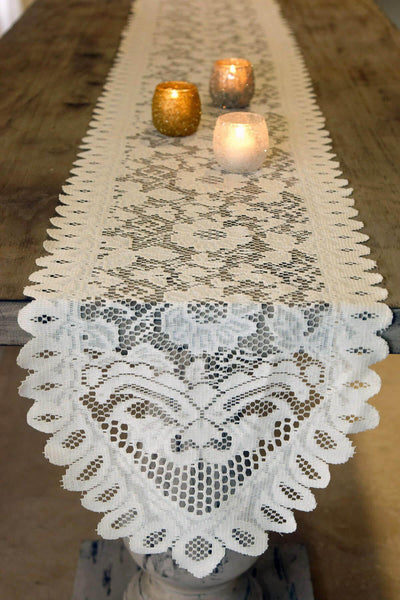 Floral Lace Table Runner Ivory 13" x 96"