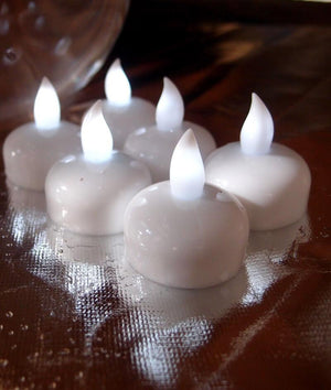6 Floating White Tealights, Battery Operated, LED