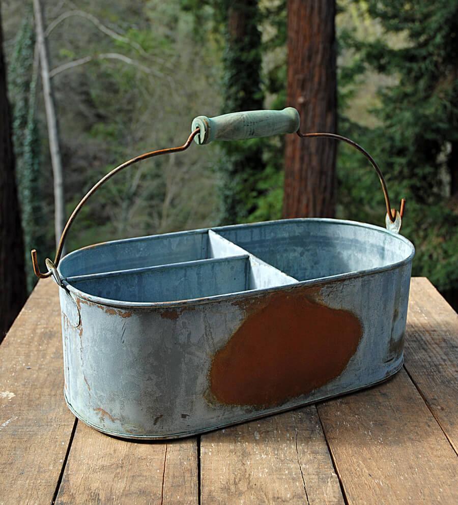 weathered metal caddy gray