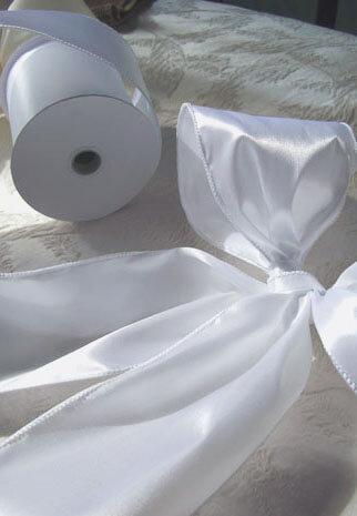 white 4 wide satin wired ribbon 10yds