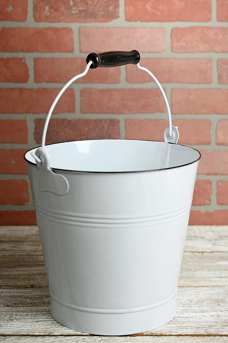 White Enamel 10" Bucket with Swivel Handle - thumbnail number 3