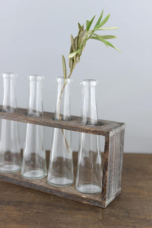 Tabletop Vase Bottle Rack with 5 Glass Bottles  13in